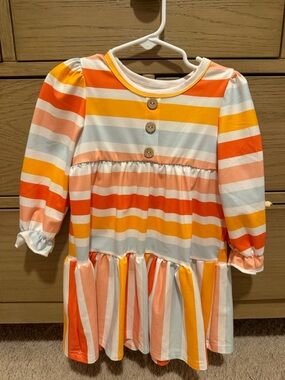 Source Unknown Orange, Yellow, Pink and White Striped Long Sleeve Dress